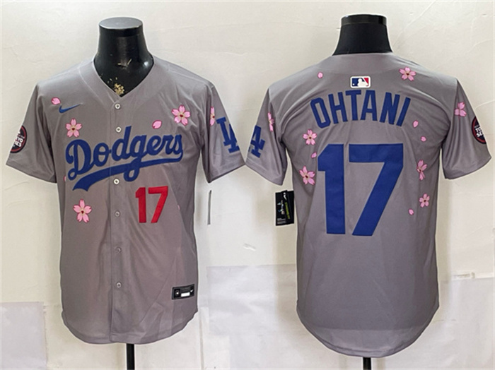 Men's Los Angeles Dodgers #17 Shohei Ohtani Grey 2025 Tokyo Series Limited Stitched Baseball Jersey Men's Los Angeles Dodgers #17 Shohei Ohtani Grey 2025 Tokyo Series Limited Stitched Baseball Jersey